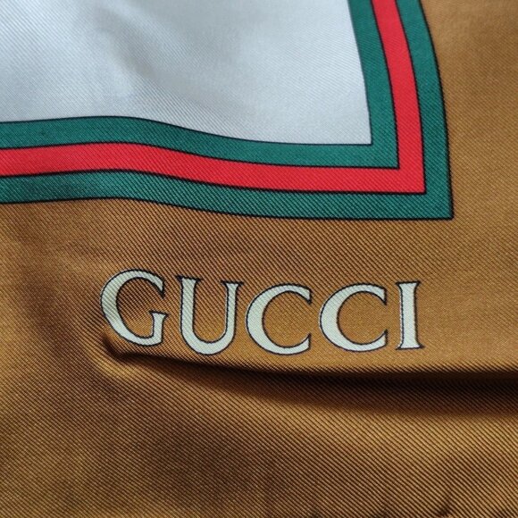 Auth GUCCI - Cream Brown Multi Scarf - Picture 10 of 12